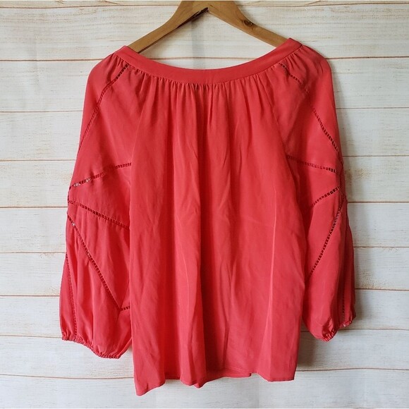 Trina Turk Silk Peasant Style Blouse with Cutout Detail Women's Medium - Picture 5 of 7